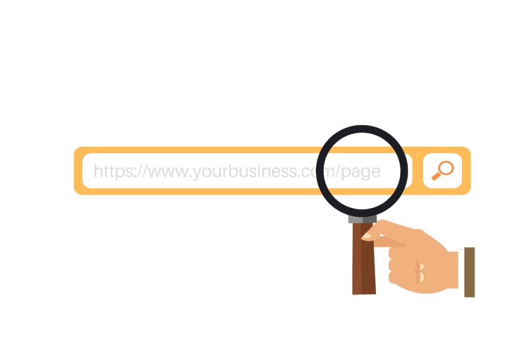 Graphic icon of search bar and magnifying glass with page ranking