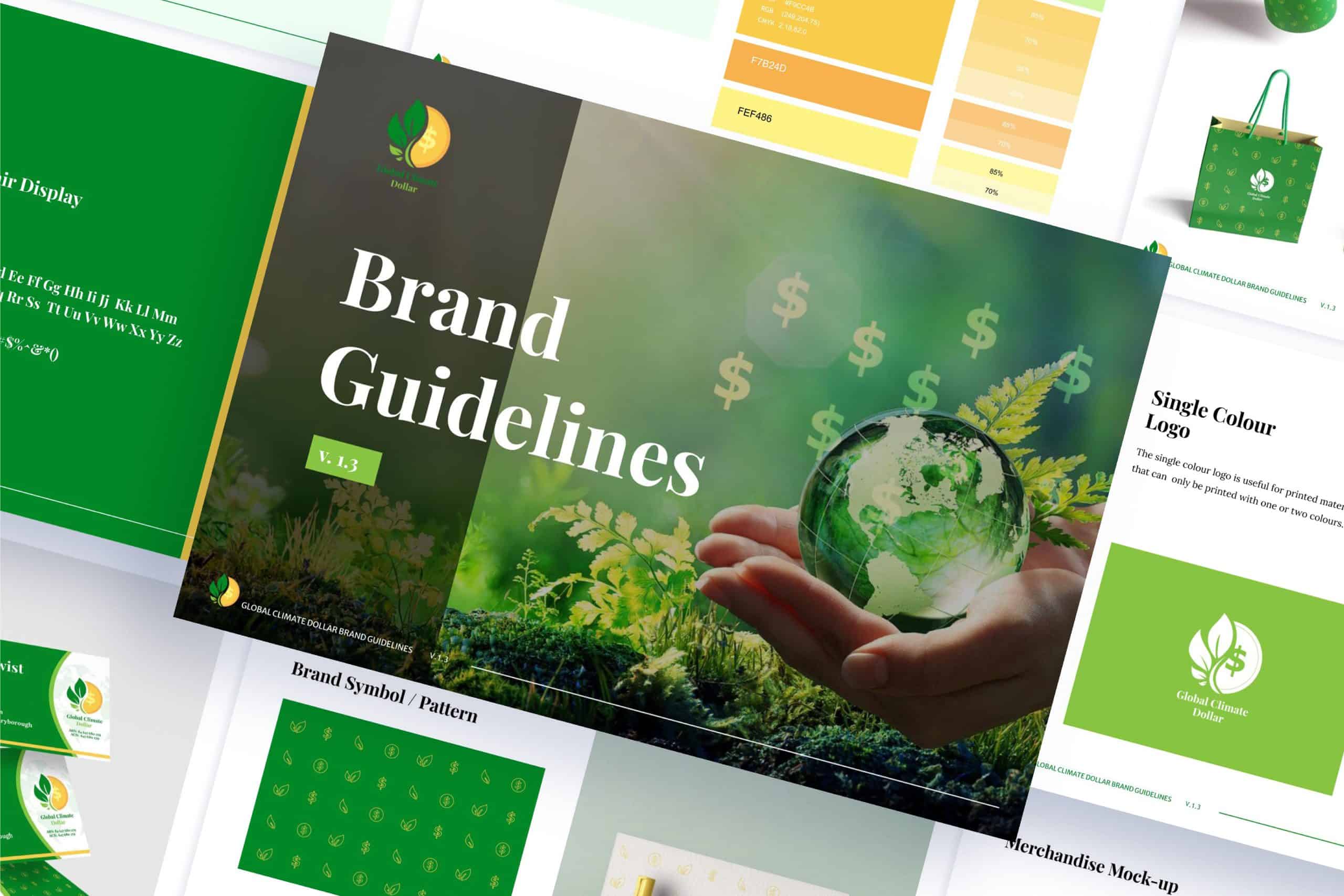 a brochure with a hand holding a green globe.