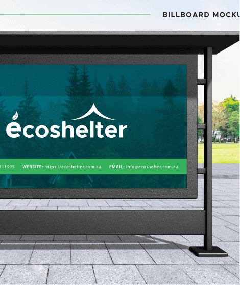 A bus stop advertisement featuring a logo.