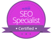 A logo featuring a purple seal with "SEO Specialist Certified.