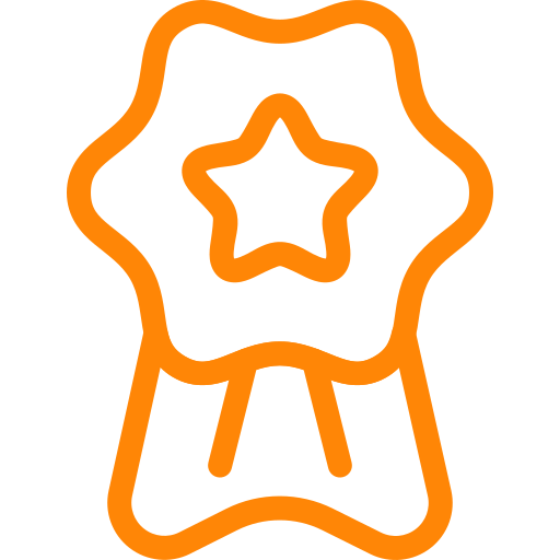 An orange ribbon with a star on it.