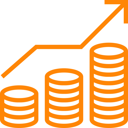 A stack of coins with an arrow pointing up showcasing Marketing Services.