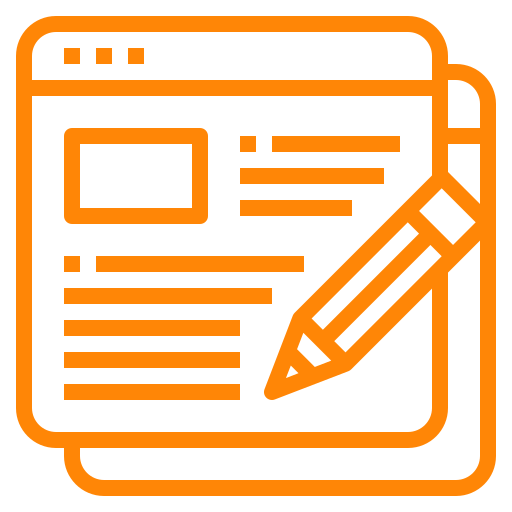 An orange icon of a paper with a pencil for Digital Marketing Services.