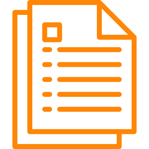 an orange document icon on a black background.