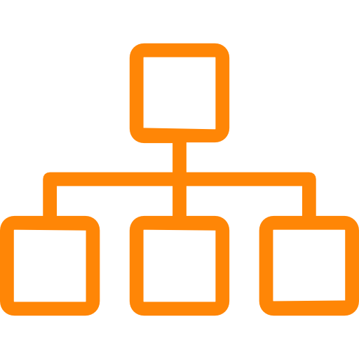 An orange family tree icon for Local SEO on a black background.