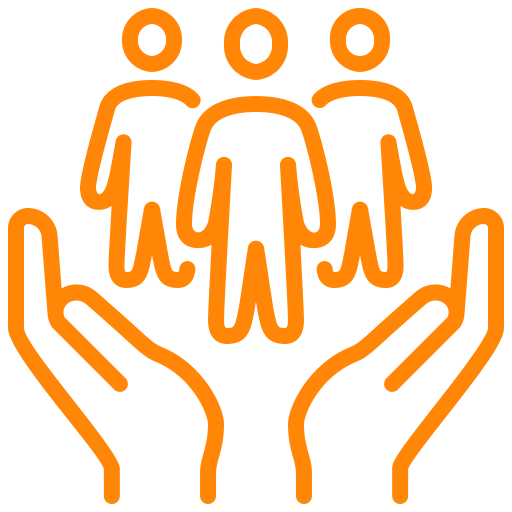 Two hands are holding a group of people for a local SEO campaign.