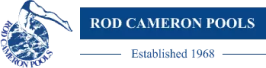 the logo for rod cameron pools.