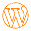 The WordPress logo featuring orange and black colors for website audit purposes.