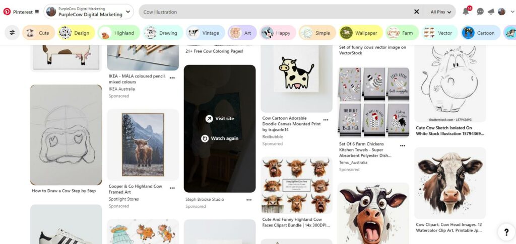 Pinterest SEO cow illustrations